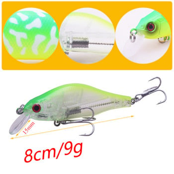 1бр Риболовни примамки Minnow 8cm 9g Crankbaits Воблери Костур 3D очи Изкуствена твърда стръв Щука Шаран Бас Плаваща Swimbait Pesca​