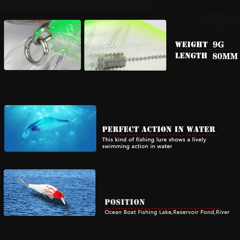 1vnt Minnow žvejybos masalai, 8 cm