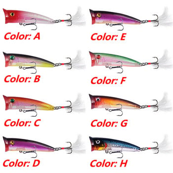 1 τεμ. Topwater Fishing Lure 7,5cm 10,5g Popper Wobbler Laser Hard Plastic Artificial Bait with Feather Hook Bass Fishing Decking