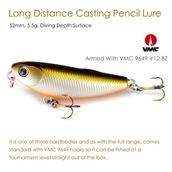Countbass Surface Pencil Fishing Lure 52mm 5.5g Topwater Stick Bait Bass Leurre Peche Hard Lure Въоръжени с VMC 9649 куки BZ