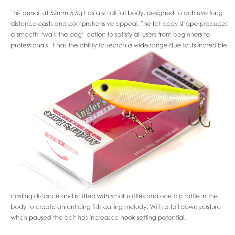 Countbassi pinnapliiatsiga kalapüügilant 52 mm 5,5 g topwater stick söödaga Bass Leurre Peche kõva lant, relvastatud VMC 9649 konksudega BZ