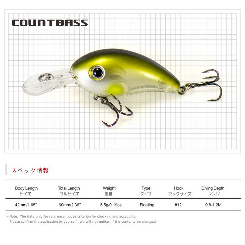 COUNTBASS 42 mm 5,5 g Crankbaits kieto plastiko vobleriai upėtakių ešerių meškeriotojo masalas