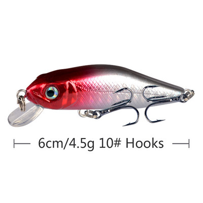 1 tk Crankbait Minnow kalastuslant ujuv kõva sööt 6 cm 4,5 g tehissöödaga voblerid ujuvad karpkala püügivahendid