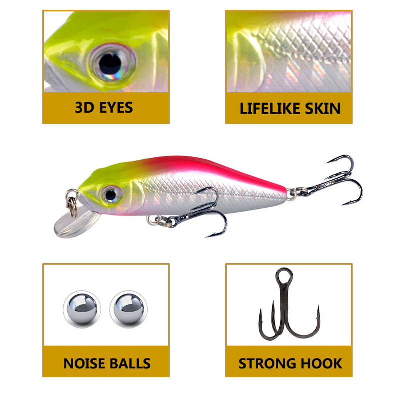 1 tk Crankbait Minnow kalastuslant ujuv kõva sööt 6 cm 4,5 g tehissöödaga voblerid ujuvad karpkala püügivahendid