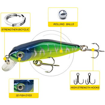 1τμχ Mini Wobblers Sinking Minnow Fishing Lures Bass Crankbait Hooks Tackle Crank Baits 6cm 4,5g pesca