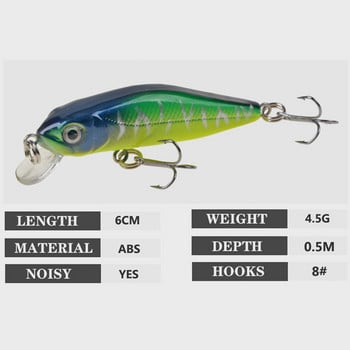 1τμχ Mini Wobblers Sinking Minnow Fishing Lures Bass Crankbait Hooks Tackle Crank Baits 6cm 4,5g pesca