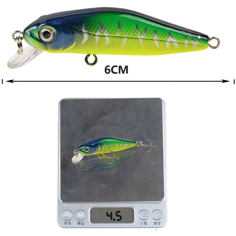 1db Mini Wobblerek Süllyedő Minnow horgászcsalik Bass Crankbait Hooks Tackle Crank Baits 6cm 4,5g pesca