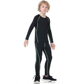 Детско кадифено спортно облекло Тренировъчно фитнес фланелка за футбол Баскетбол Ски Сноуборд Чорапогащник Комплект бельо от две части