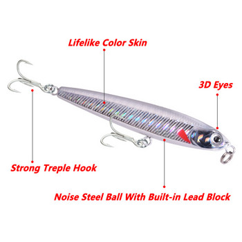 1 τεμ. Sinking Pencil Fishing Lures Vibration Wobblers Αντιμετωπίζει πλαστικό τεχνητό δόλωμα με δυνατό γάντζο πρίμων για λούτσες πέστροφας μπάσου