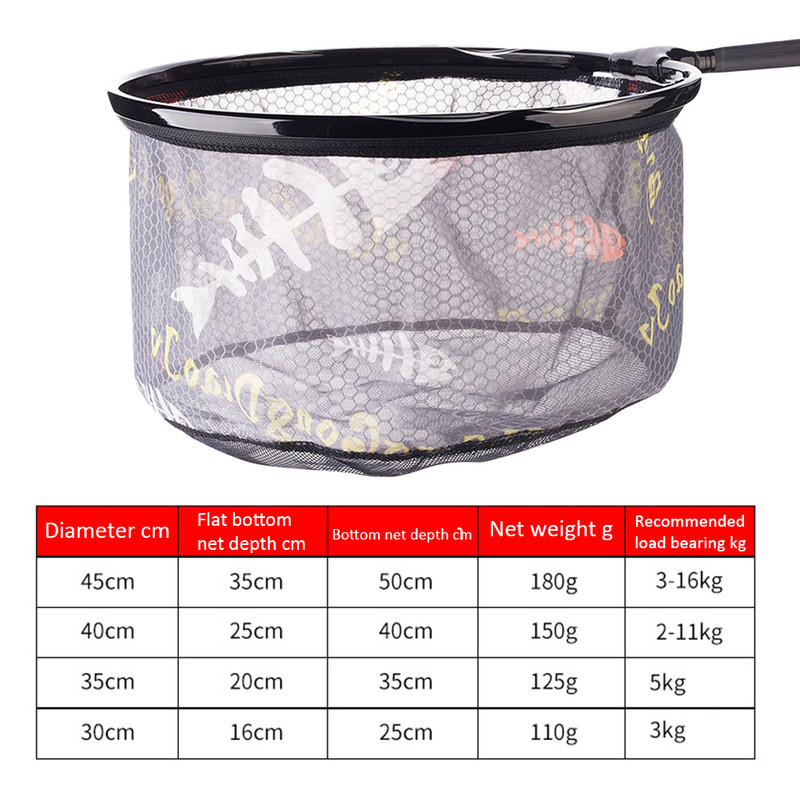 35cm 40cm 45cm süsiniku püügivõrk õues kokkupandav võrgusilma sügav maandumine sukelpea ümmargune püügikäsivõrgu mugavustööriist