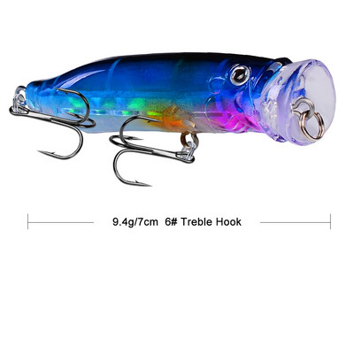 1vnt Popper žvejybos masalas 7cm 9,4g Topwater kietas dirbtinis plastikinis masalas Bass Vobleriai Crankbait Pesca karpių žvejybos reikmenys