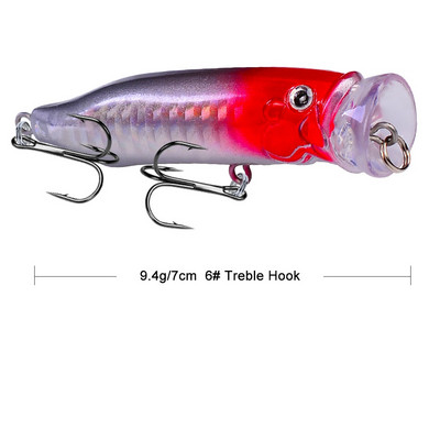 1vnt Popper žvejybos masalas 7cm 9,4g Topwater kietas dirbtinis plastikinis masalas Bass Vobleriai Crankbait Pesca karpių žvejybos reikmenys