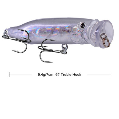 1vnt Popper žvejybos masalas 7cm 9,4g Topwater kietas dirbtinis plastikinis masalas Bass Vobleriai Crankbait Pesca karpių žvejybos reikmenys