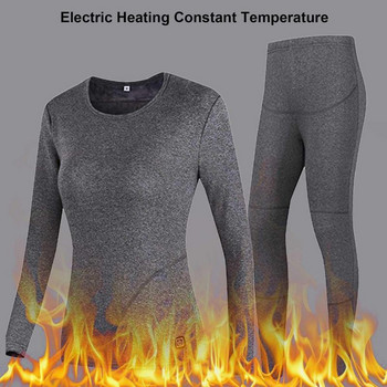 Θερμαινόμενα εσώρουχα Χειμερινά ζεστά σετ Ρούχα USB φόρτισης μπαταρίας Fleece θερμικά μακριά μπλουζάκια & παντελόνια για εσωτερικούς χώρους σε εξωτερικούς χώρους
