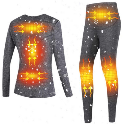 Heated Underwear Winter Warm Set Clothing USB Charging Battery Powered Fleece Thermal Long Tops & Pant Women For Indoors Outdoor