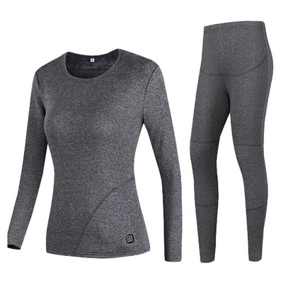 Lenjerie de corp încălzită Iarnă Set cald Îmbrăcăminte Încărcare USB Alimentat cu baterie Lână termică Topuri lungi și pantaloni Femei Pentru interior în aer liber