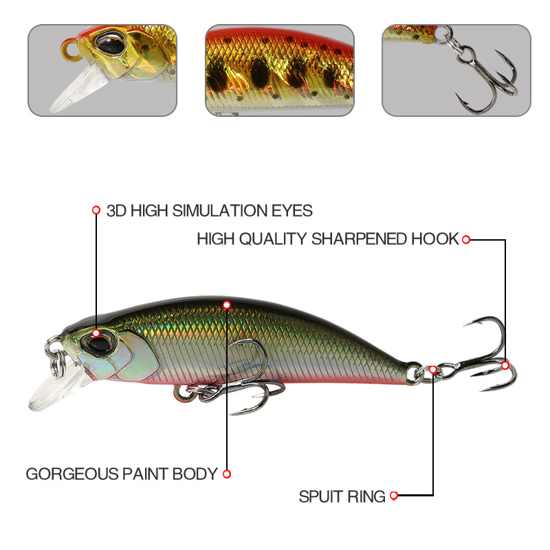 Mini uppuvad Minnow Jerkbait püügilant 5 cm5g kunstlikud kõva söödaga voblerid haugi forelli plastikust ujumisriistad