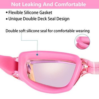 Очила за плуване против замъгляване, против изтичане, UV протектор, мек силиконов мост на носа, предписани очила за плуване за възрастни, мъже, жени, деца