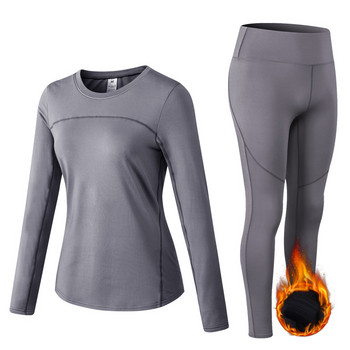 2 τμχ Fleece Winter Thermal Running Σετ Γιόγκα Γυναικεία Αθλητικά Αθλητικά Κοστούμια Γυμναστήριο Fitness Stretch Παντελόνι γιόγκα Φόρμα γυμναστικής