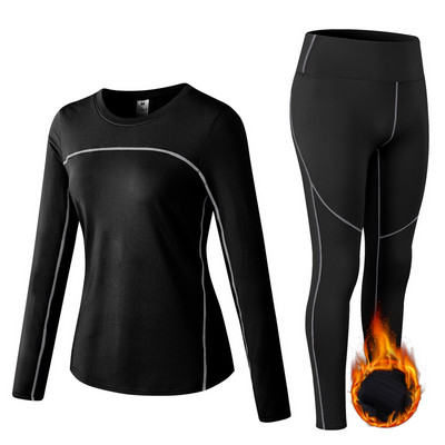 2 Pcs Fleece Winter Thermal Running Yoga Set Women Sportswear Sport Suits Gym Fitness Stretch Yoga Pants Shirt Workout Tracksuit