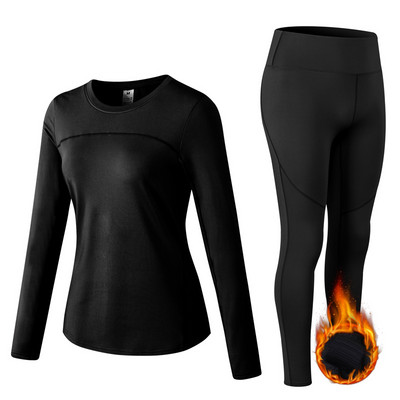 2 τμχ Fleece Winter Thermal Running Σετ Γιόγκα Γυναικεία Αθλητικά Αθλητικά Κοστούμια Γυμναστήριο Fitness Stretch Παντελόνι γιόγκα Φόρμα γυμναστικής