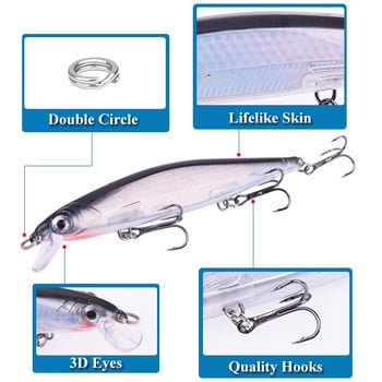 1PCS Риболовна примамка Minnow 11cm 13.5g Лазерен пластмасов потъващ воблер 3D очи Crankbait Изкуствени примамки за Щука Шаран Bass Tackle