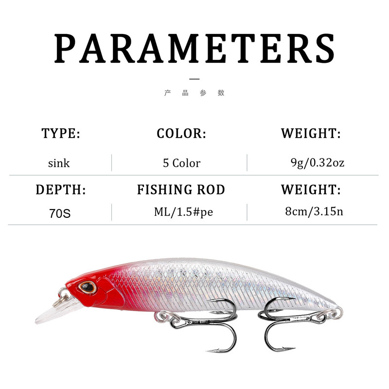 1 tk uppuvad Minnow kalapüügi landid vobler 8cm 9g Iscas kunstplastist kõva sööt 3D Eyes Crankbait Bass Pesca Carp Tackle