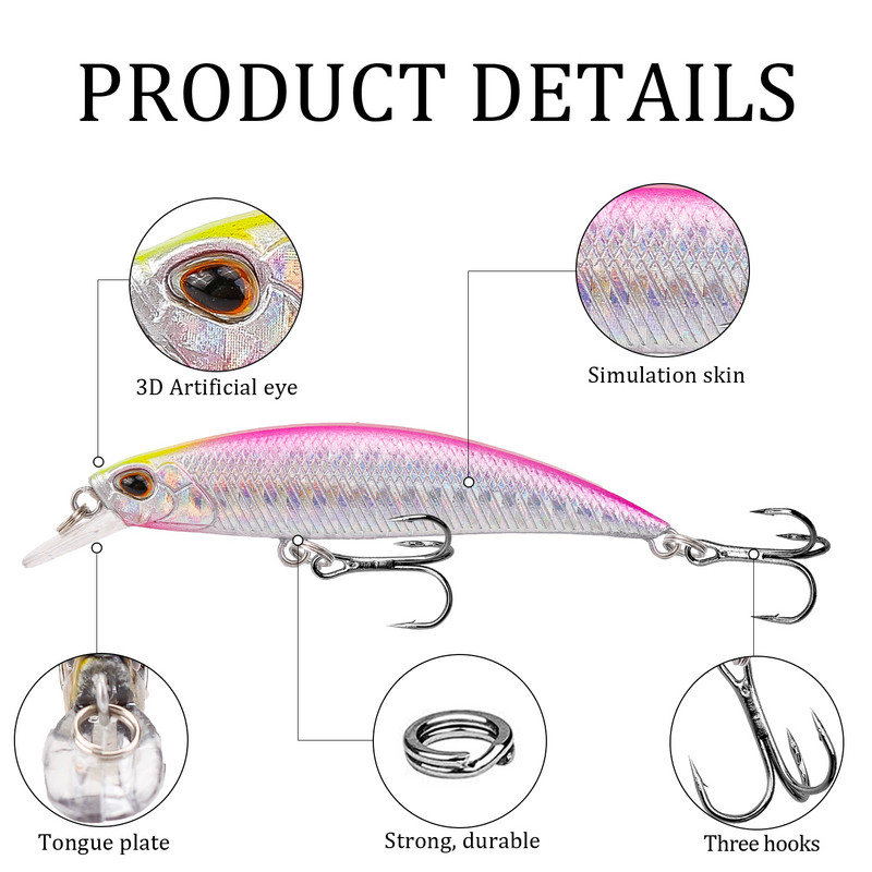 1 tk uppuvad Minnow kalapüügi landid vobler 8cm 9g Iscas kunstplastist kõva sööt 3D Eyes Crankbait Bass Pesca Carp Tackle