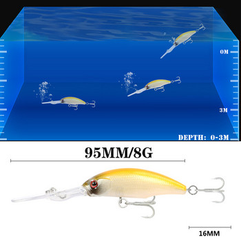 1 τεμ Minnow Fishing Lure Floating 95mm 8g Deep Diving Trolling Wobbler 3D Eyes Artificial Bait Bass Πέστροφα Πέστροφα Λούτσες