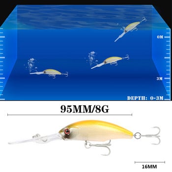 1 бр. Риболовна примамка Minnow, плаваща 95 mm, 8 g, дълбоко гмуркане, тролинг воблер, 3D очи, изкуствена стръв, бас пъстърва, риболовни принадлежности за щука