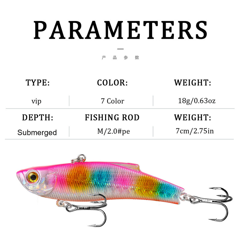 1vnt 7cm 18g žvejybos masalas VIB masalas Hard Bait Isca Dirbtinis Pesca žvejybos priedai Skęstantis VIB kietas karpių žvejybos masalas