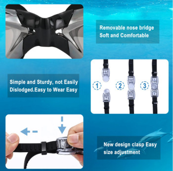 Водоустойчиви очила за плуване против замъгляване HD плувен басейн, плуване, спорт, водни очила, очила за гмуркане и сърф за възрастни