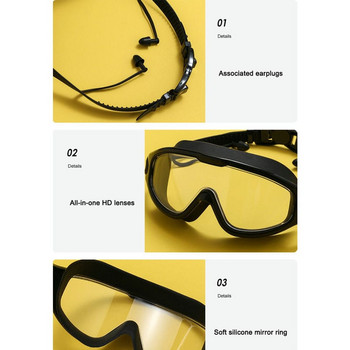 Възрастни Очила за плуване Голяма рамка Маска за гмуркане Меки очила с тапи за уши Мъже Жени Водни спортове Гмуркане HD Очила против замъгляване
