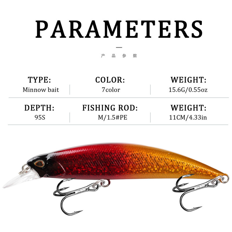 1db süllyedő Minnow horgászcsali wobblerek 11cm 15,6g mesterséges műanyag kemény csali Crankbait Bass Pike Jerkbait horgászfelszerelés