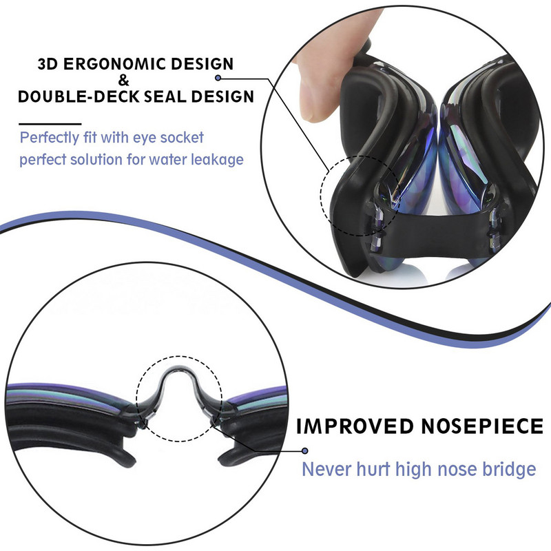 Ochelari de înot anti-ceață Ochelari de înot suprateran pentru piscină Ochelari anti-ceață pentru adulți tineri copii cu catarame cu eliberare rapidă anti-ceață