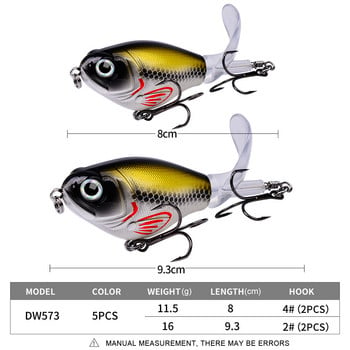 1 τεμ 11,5 g/ 16 g Topwater Popper Fishing Lure Whopper Plopper Plastic Hard Bait Swimbait with Rotating Soft Tail for Bass Pike