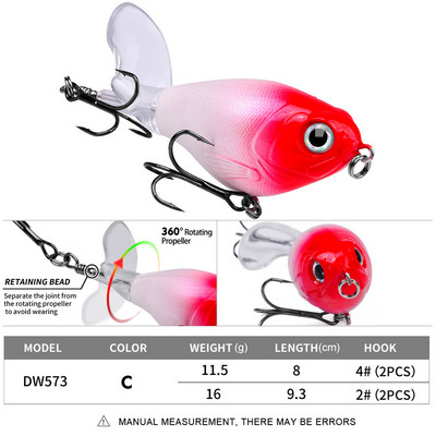 1 buc 11,5 g/ 16 g Topwater Popper Naluca de pescuit Whopper Plopper momeală tare din plastic Swimbait cu coadă moale rotativă pentru stiuca bas