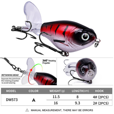 1 buc 11,5 g/ 16 g Topwater Popper Naluca de pescuit Whopper Plopper momeală tare din plastic Swimbait cu coadă moale rotativă pentru stiuca bas