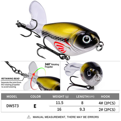 1 buc 11,5 g/ 16 g Topwater Popper Naluca de pescuit Whopper Plopper momeală tare din plastic Swimbait cu coadă moale rotativă pentru stiuca bas