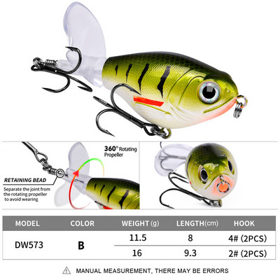 1 buc 11,5 g/ 16 g Topwater Popper Naluca de pescuit Whopper Plopper momeală tare din plastic Swimbait cu coadă moale rotativă pentru stiuca bas