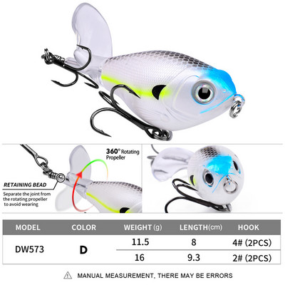 1 buc 11,5 g/ 16 g Topwater Popper Naluca de pescuit Whopper Plopper momeală tare din plastic Swimbait cu coadă moale rotativă pentru stiuca bas