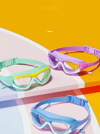 Παιδικά γυαλιά υψηλής ευκρίνειας, αδιάβροχα και κατά της ομίχλης κολύμπι με μεγάλο πλαίσιο, βολικά γυαλιά ωτοασπίδες με σιλικόνη