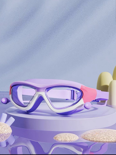 Laste kõrglahutusega veekindlad ja uduvastased ujumisprillid, suure raamiga prillid, mugavad kaitseprillid, silikooniga ühendatud kõrvatropid