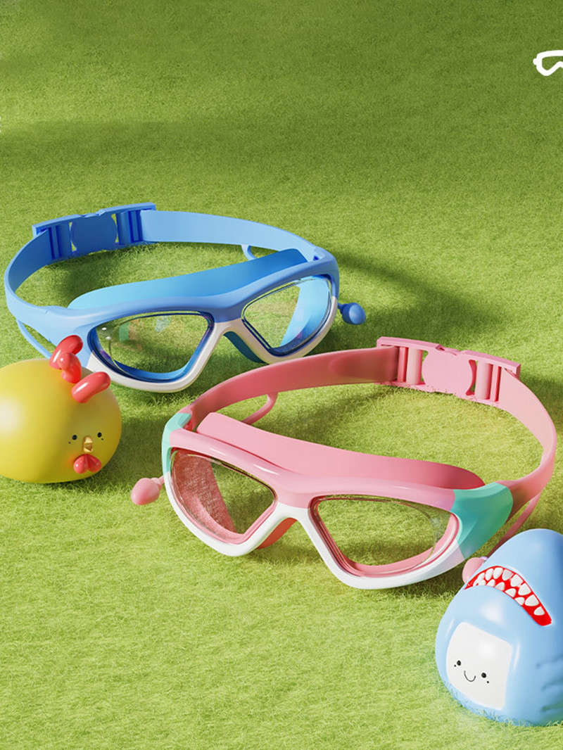 Laste kõrglahutusega veekindlad ja uduvastased ujumisprillid, suure raamiga prillid, mugavad kaitseprillid, silikooniga ühendatud kõrvatropid