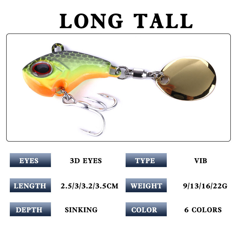 1tk 9g 16g 21g metallist VIB Spinner vibratsiooniga kalapüügisööt koos sabaga pöörleva lusikaga peibutised uppuvad ujumissööt Crankbaits Pesca tackle