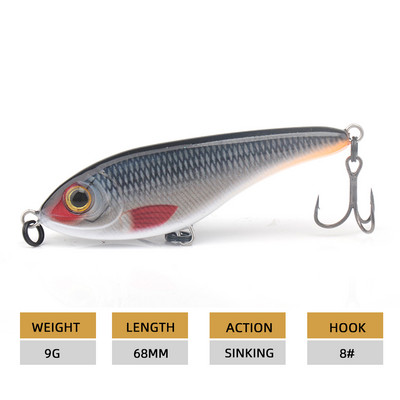 Agoie Slider Crankbaits Fishing Lure τόσο για το γλυκό όσο και για το αλμυρό νερό 68mm 9g Lifelike Action Sinking Minnow Wobbler Jerkbaits