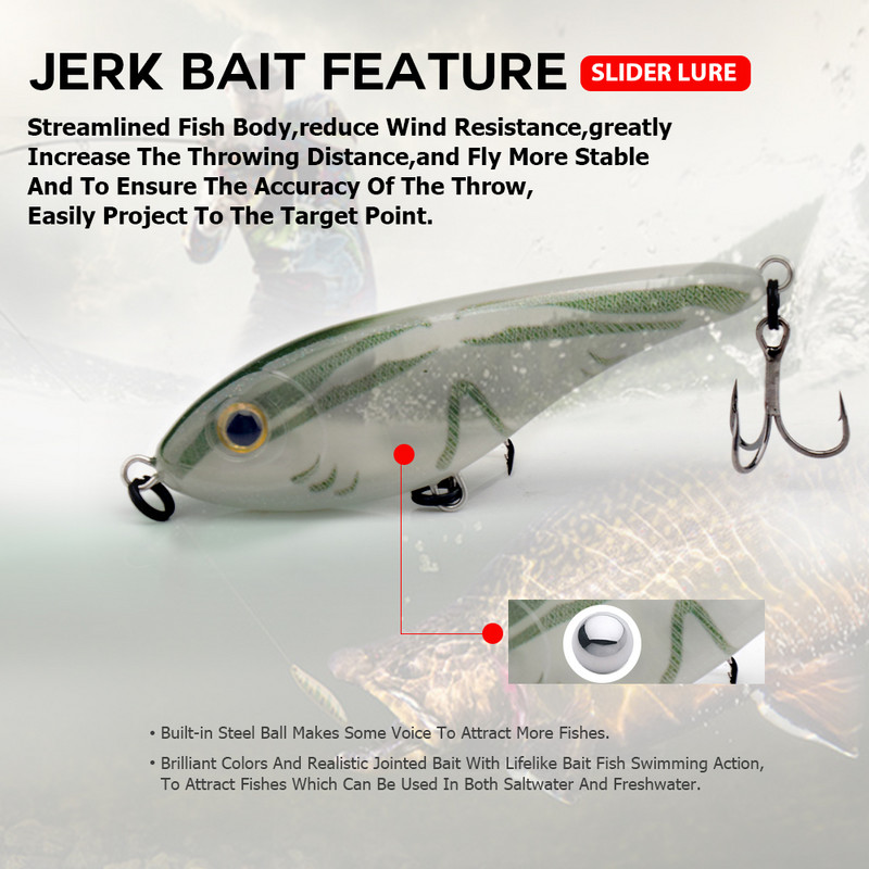 Agoie Slider Crankbaits Fishing Lure τόσο για το γλυκό όσο και για το αλμυρό νερό 68mm 9g Lifelike Action Sinking Minnow Wobbler Jerkbaits