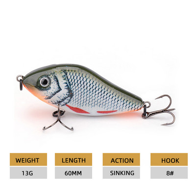 Agoie Sliders Jerkbait landid voblerid haugi bassi püügile 60mm 13g kõva söödaga uppuvad huulteta Crankbaits kalapüügi lant