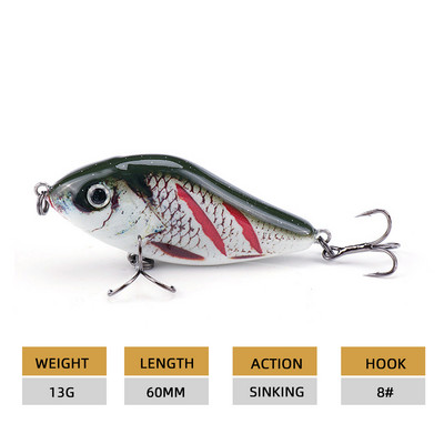 Agoie Sliders Jerkbait landid voblerid haugi bassi püügile 60mm 13g kõva söödaga uppuvad huulteta Crankbaits kalapüügi lant