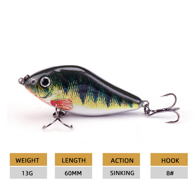 Agoie Sliders Jerkbait landid voblerid haugi bassi püügile 60mm 13g kõva söödaga uppuvad huulteta Crankbaits kalapüügi lant